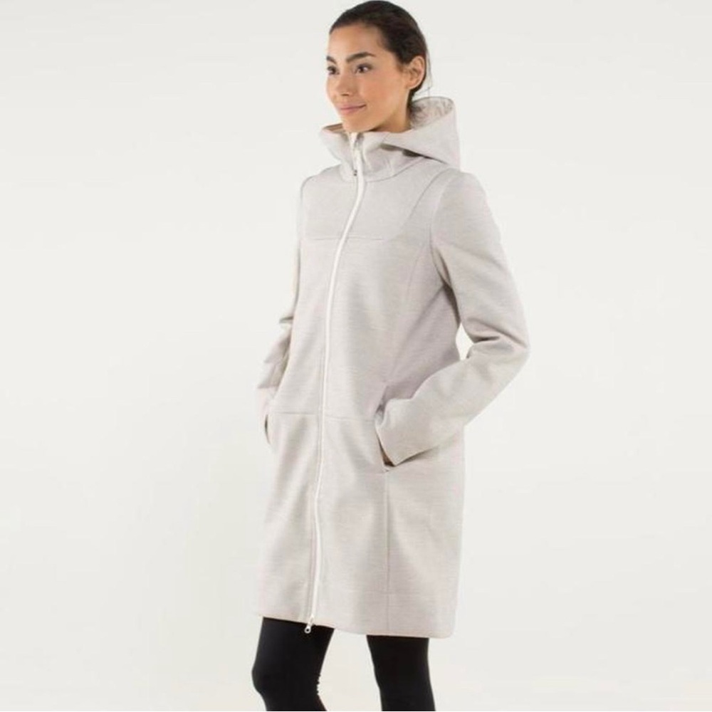 LULULEMON City Softshell Long Jacket Angel Wing Beige Size 4 trench coat